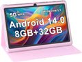 ZZB Tablet Android 14 de 7 pulgadas, 8 GB de RAM (4 GB expandibles) 32 GB ROM Tablets, Rosa