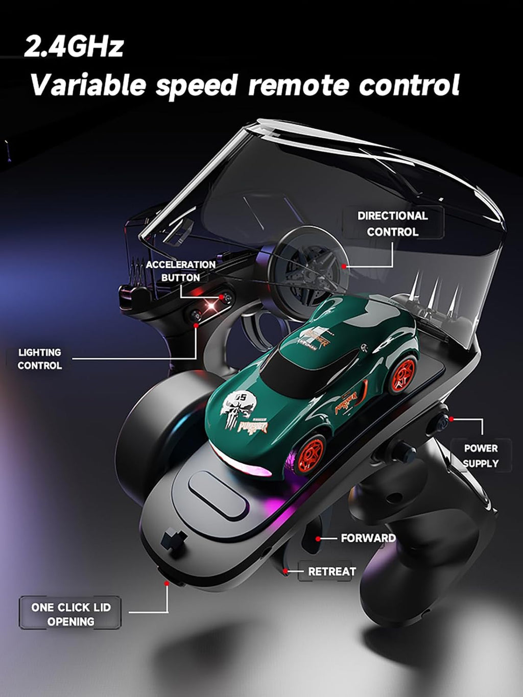ANTSIR Auto RC 1/64 Drift, 7 luces LED coloridas 4WD RTR Regalo deportivo de carreras
