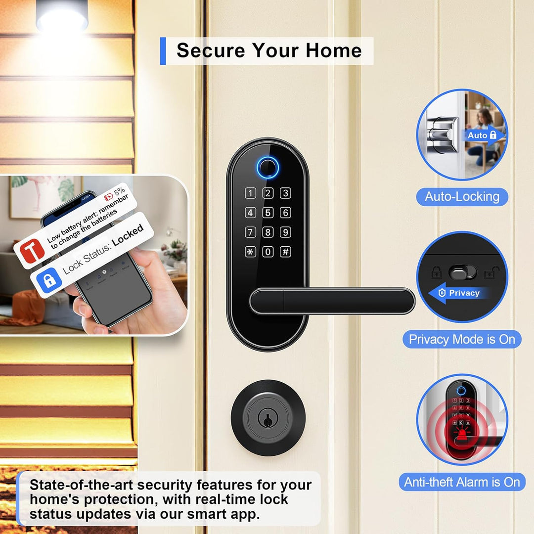 Cerradura inteligente de huellas dactilares Bluetooth con mango y t...