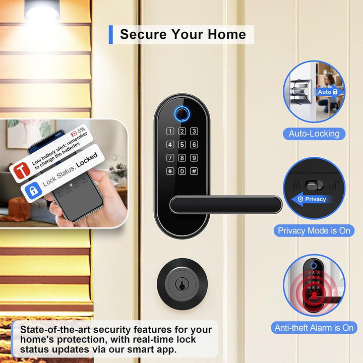 Cerradura inteligente de huellas dactilares Bluetooth con mango y t...