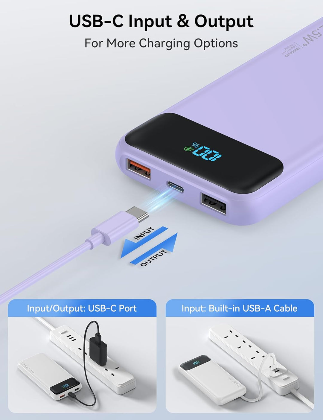 Cargador portátil de 10000 mAh integrado con 4 cables, cargador de...