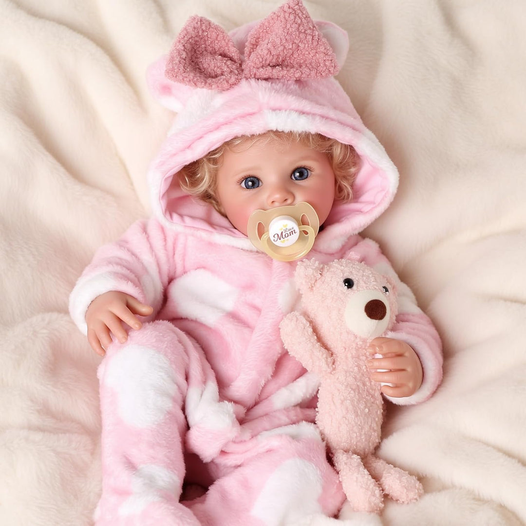 BABESIDE Muñeca Reborn de 17 pulgadas con mono con capucha de conej...