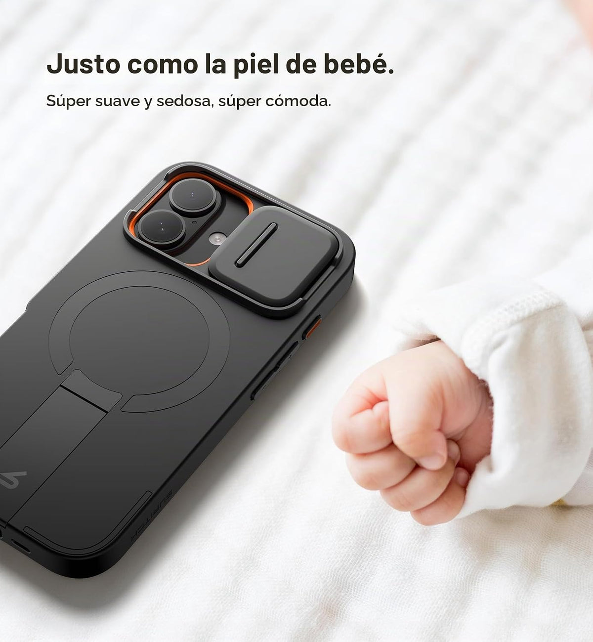 SURITCH Funda para iPhone 16 con cubierta magnética para cámara deslizante y soporte ajustable, compatible con MagSafe, funda protectora delgada a prueba de golpes de 6.1 pulgadas, color negro
