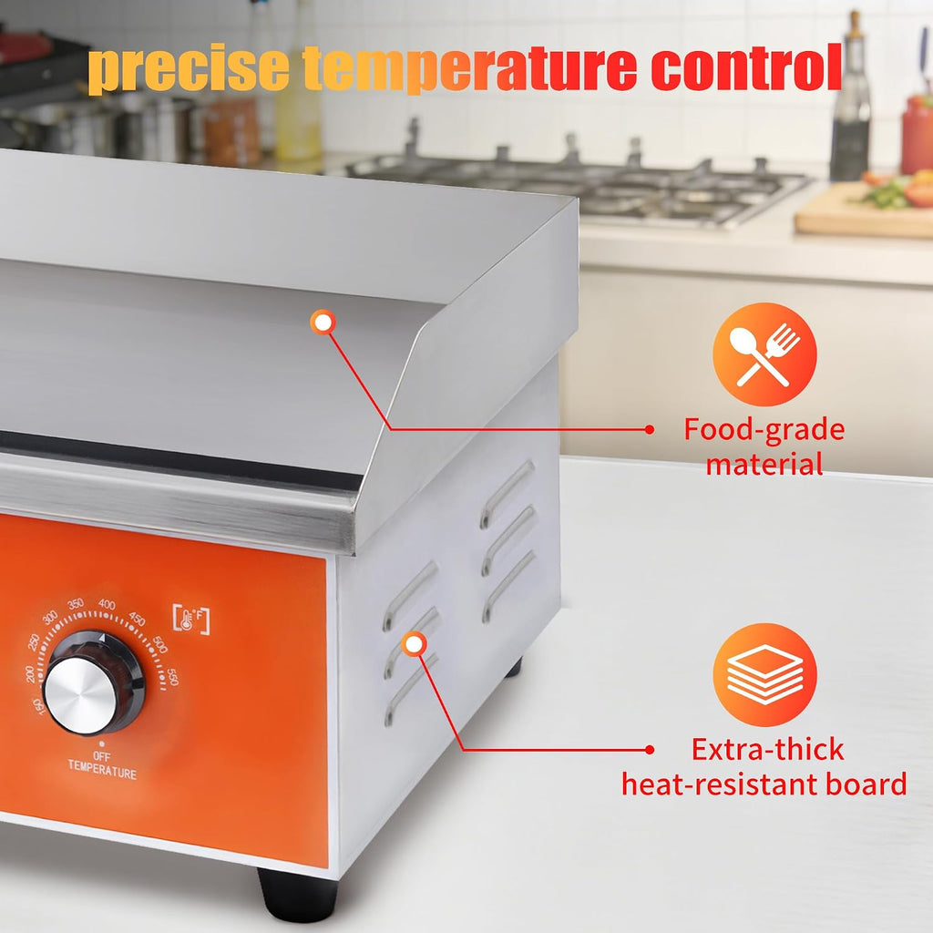 Plancha eléctrica de acero inoxidable de 21.6 pulgadas, 110 V, 1500 W, control de temperatura ajustable, sin humo, parrilla antiadherente para restaurante, interior, cocina, exterior, campamento