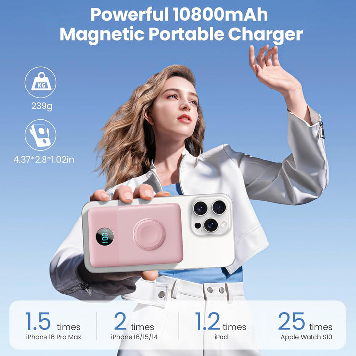 Cargador portátil magnético 6 en 1 para iPhone con cables integrado...