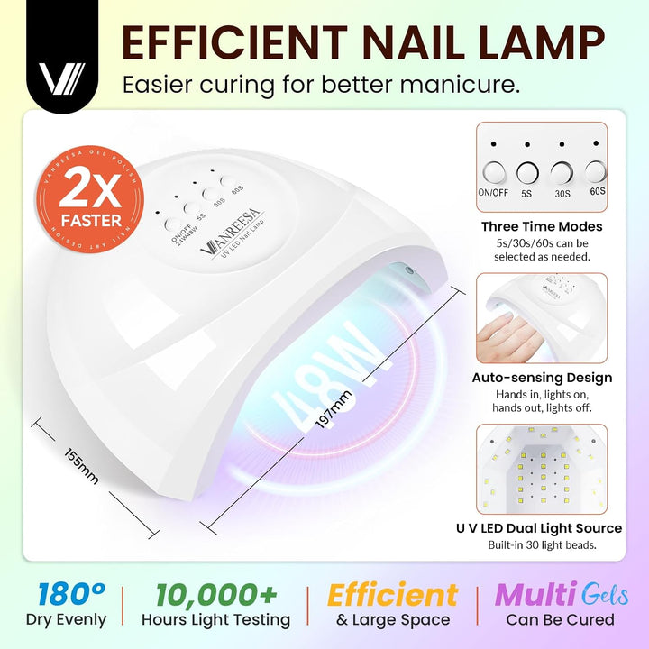 VANREESA Kit de esmalte de uñas en gel con luz UV y kit de lima de...
