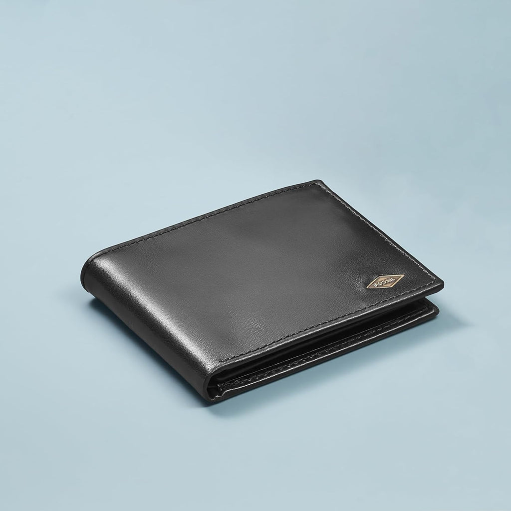 Fossil Ryan - Cartera de piel para hombre, con bloqueo RFID, plegable, con identificación abatible, color negro