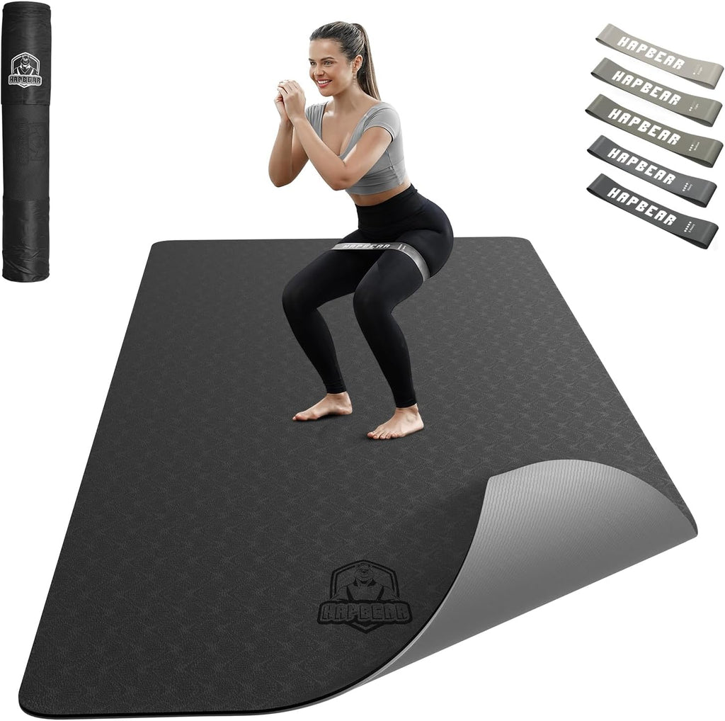 HAPBEAR Large Yoga Mat - 72"x36"x6mm (1/4 inch), Extra Wide Non-Slip Exercise Mat para Home Workout, Yoga, Pilates & Stretching, Durable, Includes Carry Bag