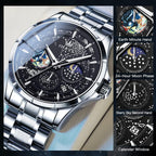 Reloj para Hombre OLEVS Esfera Cielo Estrellado Fase Lunar Lujo Negocios Analógico Cuarzo Clásico Casual Fecha Resistente al Agua Luminoso