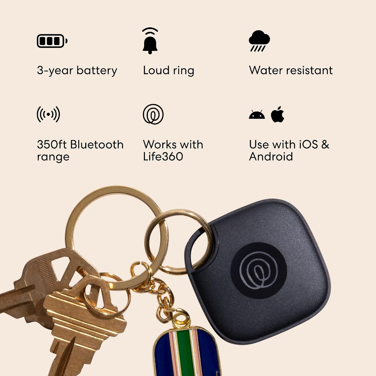 Life360 Tile - Rastreador Bluetooth, buscador de llaves y localizador de artículos para llaves, bolsas y más. Buscador de teléfonos. Compatible con iOS y Android. Paquete de 2 (negro)
