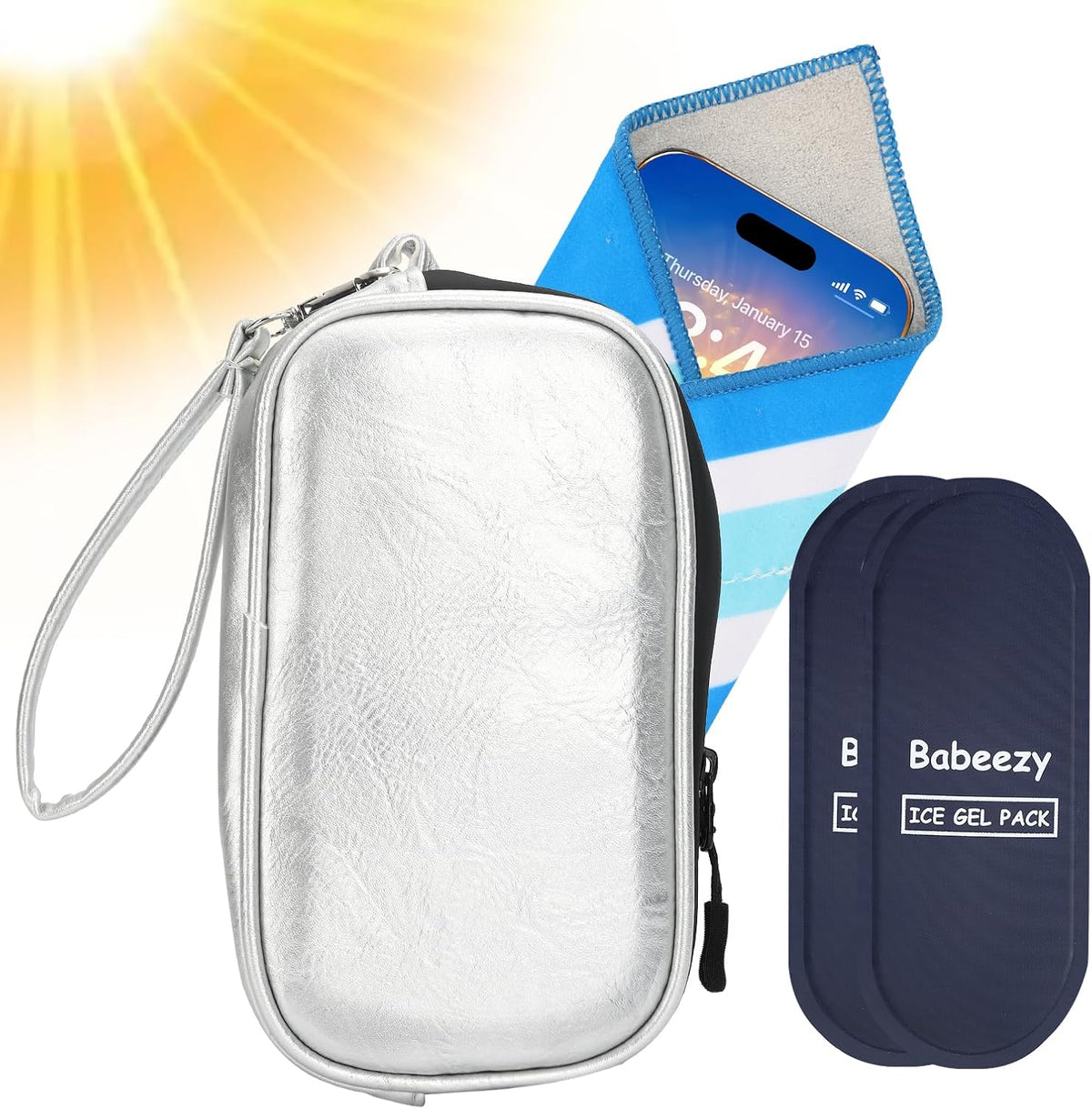 Bolsa térmica de refrigeración para teléfono para playa y piscina, bolsa de enfriamiento para iPhone con 2 paquetes de gel reutilizables que evita el sobrecalentamiento del teléfono para el