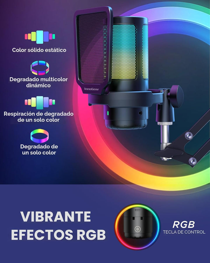 InnoGear - Micrófono USB para juegos, micrófono condensador con can...