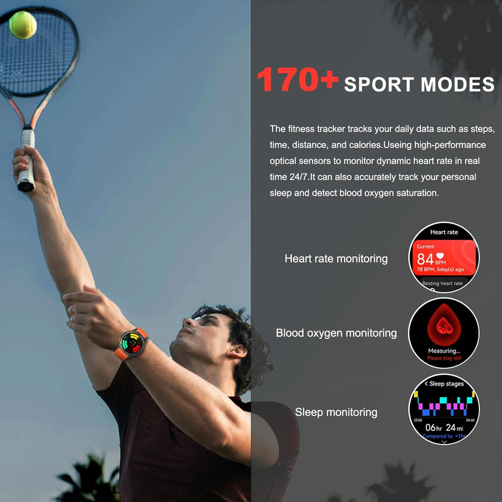 Relojes inteligentes militares con GPS integrado, más de 170 modos deportivos para hombres con linterna, reloj inteligente para teléfonos Android y iPhone, pantalla AMOLED de 1.43 pulgadas, altímetro