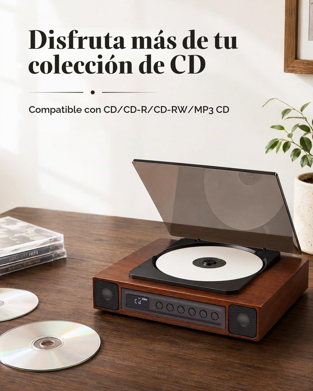 K10 Reproductor de CD Bluetooth con Altavoces para el Hogar, Recargable
