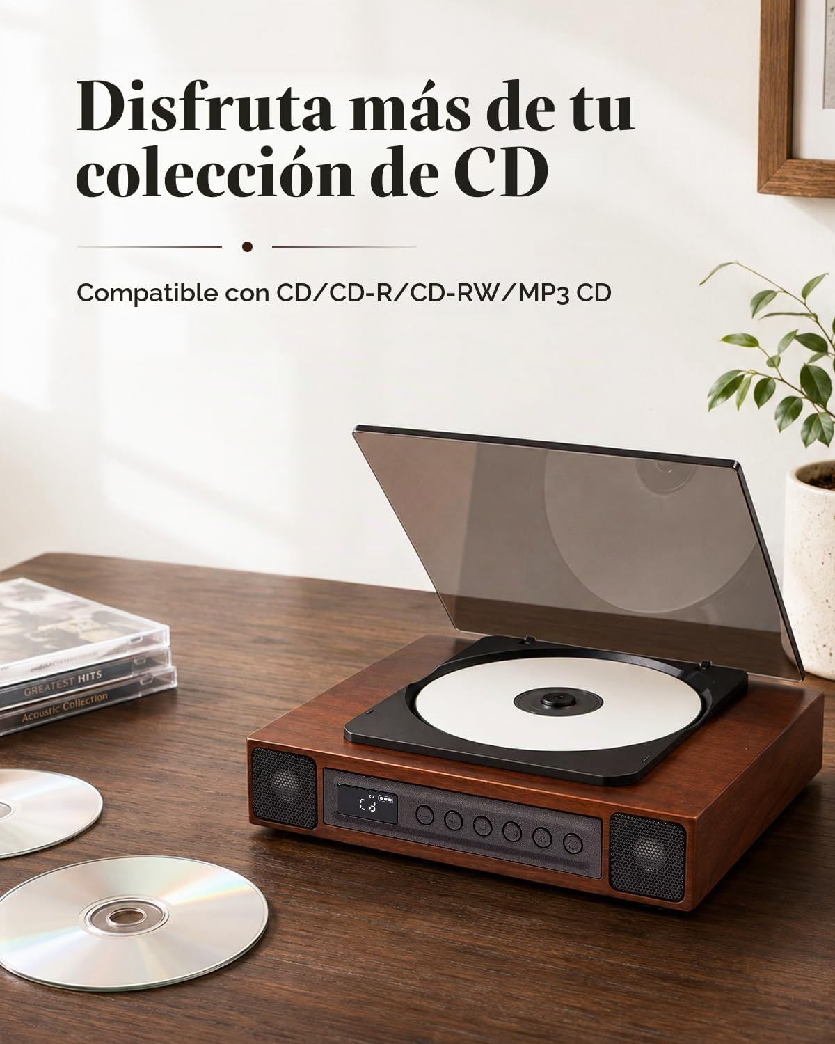 K10 Reproductor de CD Bluetooth con Altavoces para el Hogar, Recargable