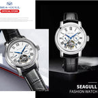SEA-GULL 2021 Reloj de Hombre Seagull Automático Mecánico Hueco Calendario Potencial Multifunción Volante Negocios, Blanco - D819.626, Correa