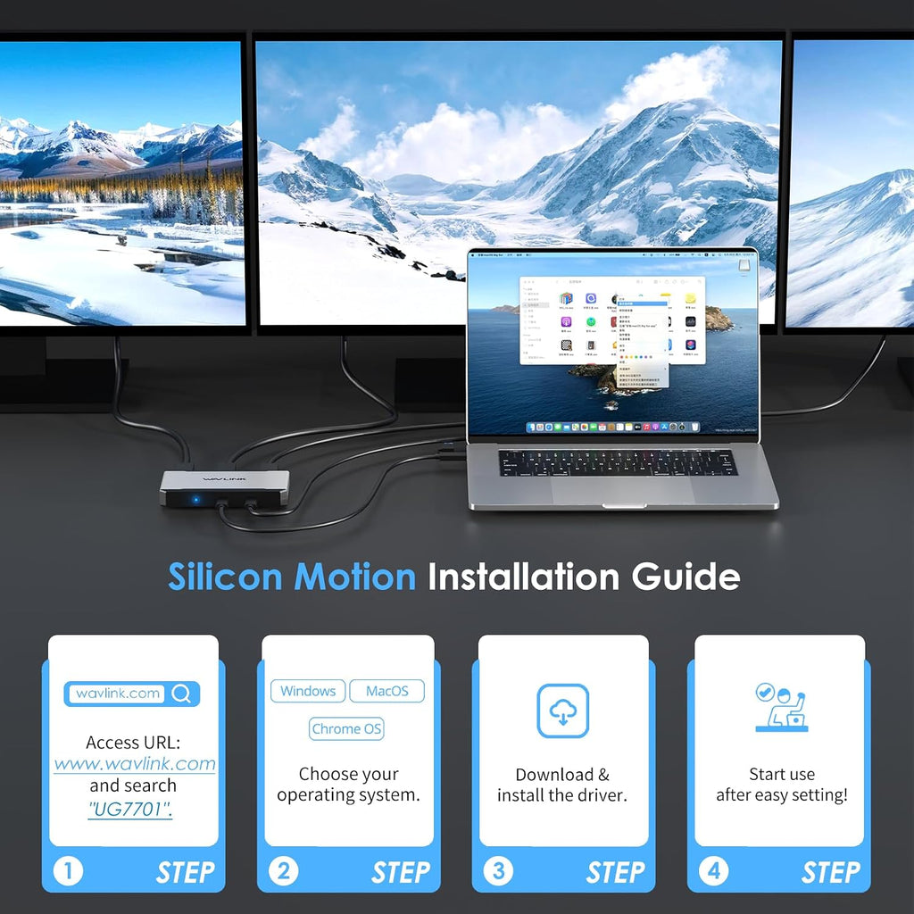 WAVLINK Adaptador USB C a triple monitor, compatible con Mac y Windows
