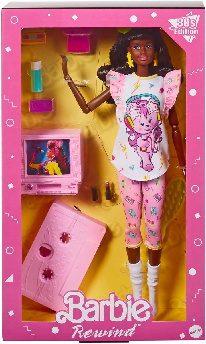Muñeca Barbie Rewind y accesorios con cabello rizado negro y atuend...