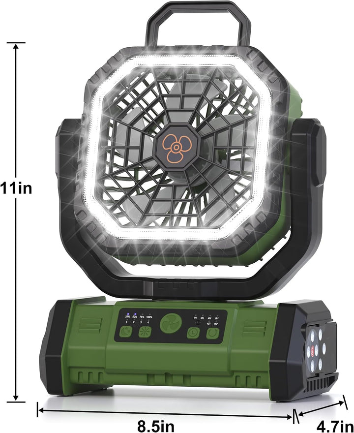 Honesorn - Ventilador alimentado por batería de 20000 mAh con luz L...
