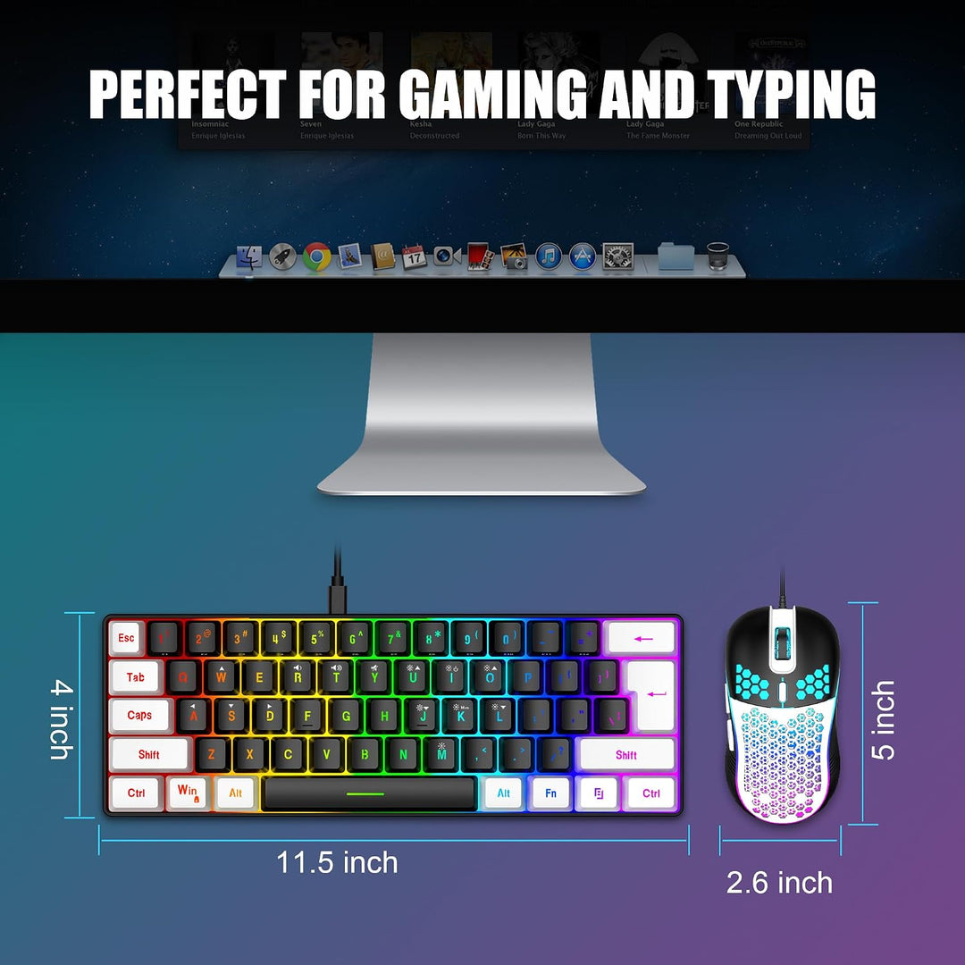 RedThunder Combo de Teclado y Mouse para Juegos 60%, Teclado Mini R...
