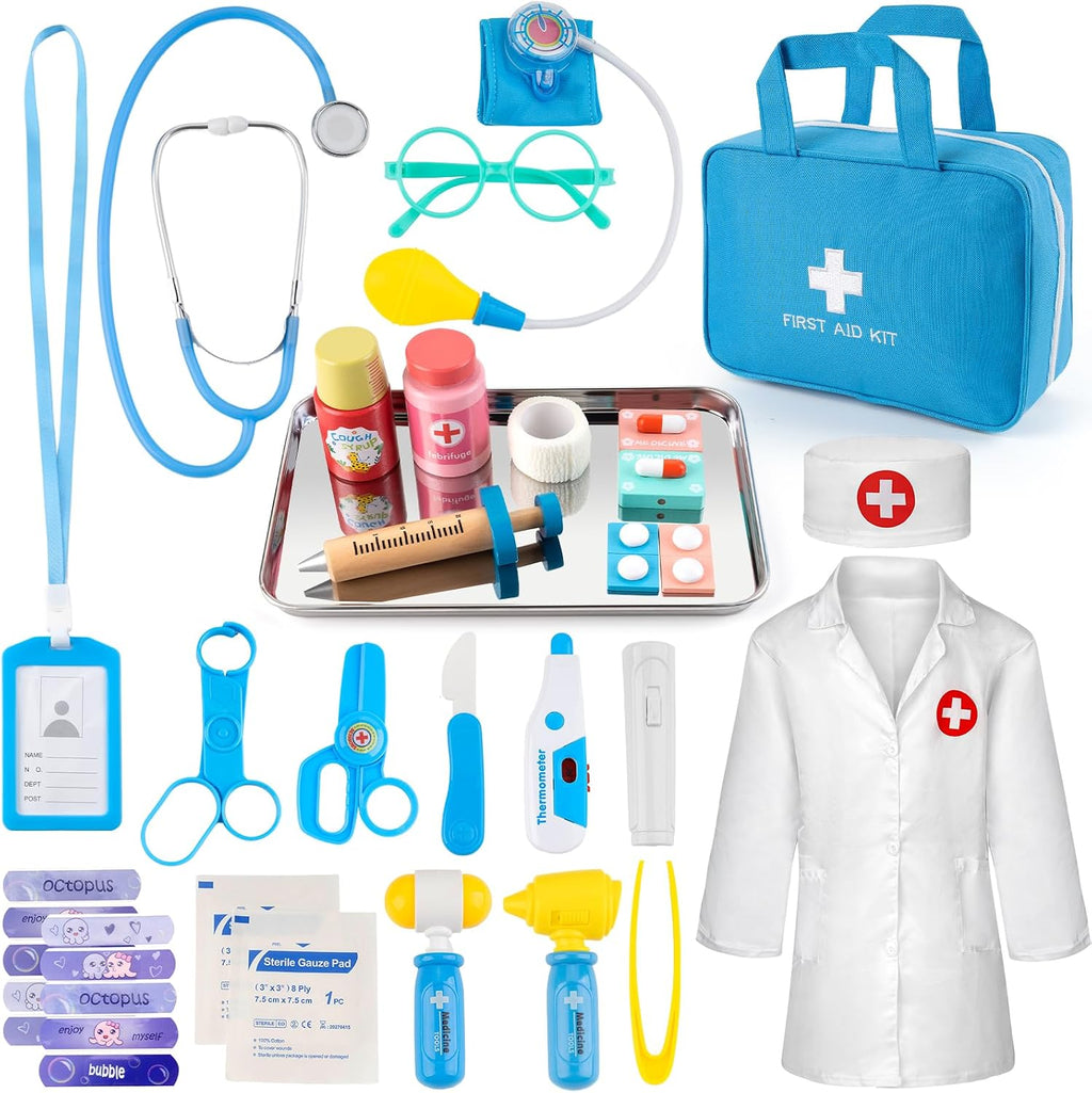 Kit de médico para niños, 36 piezas de juego de doctor para niños pequeños de 3 a 5 años con bolsa de almacenamiento médico y estetoscopio real, kits médicos, juguetes de médico, divertido juego de rol de médico, regalo para niños pequeños
