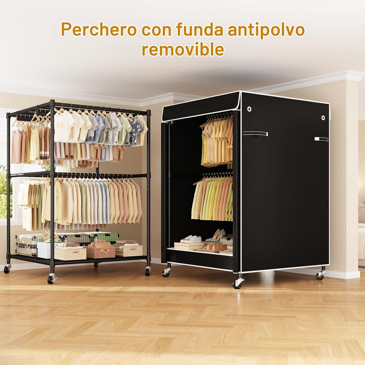 P4C Plus - Perchero enrollable con tapa, estantes de ropa
