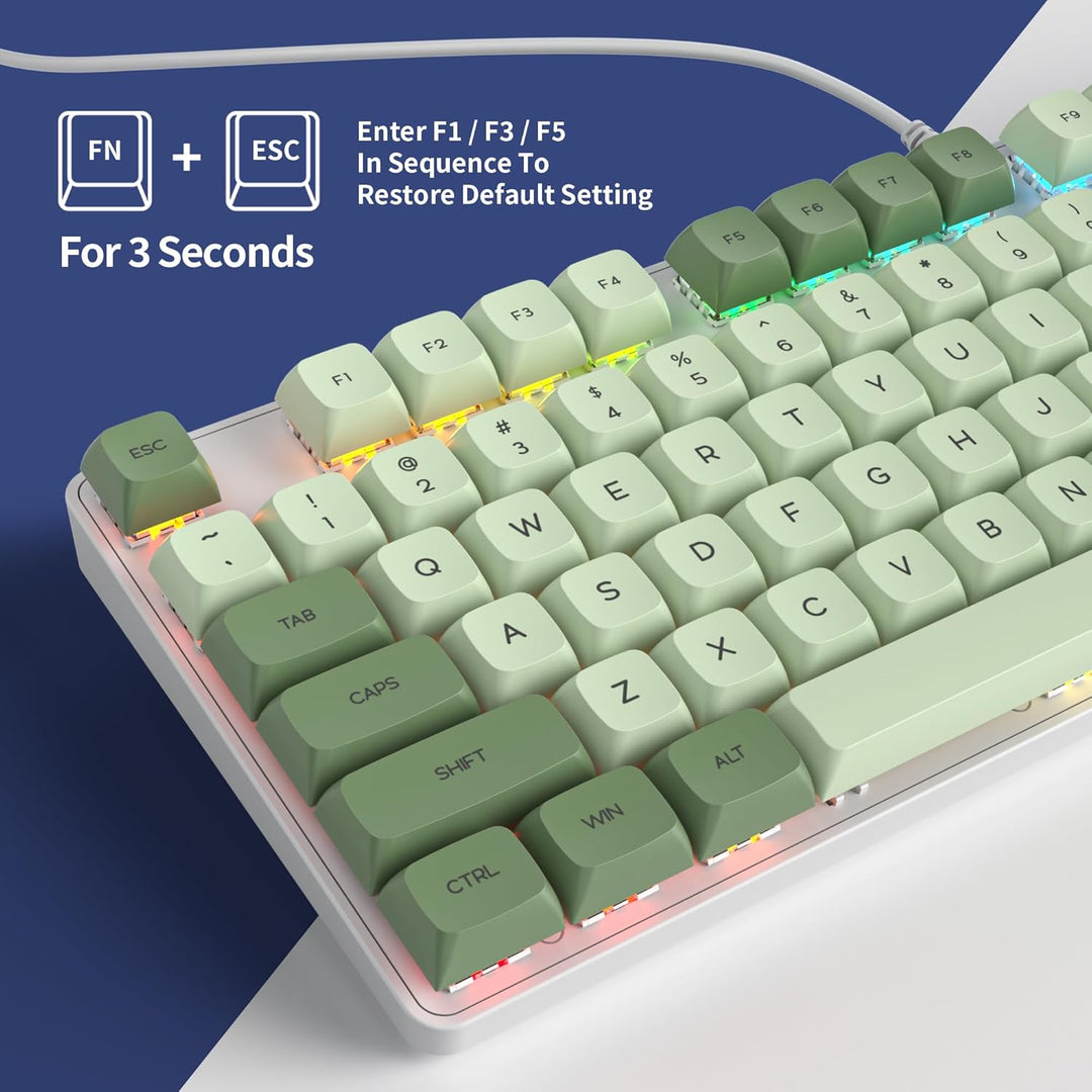 Owpkeenthy Teclado mecánico verde para juegos de tamaño completo co...