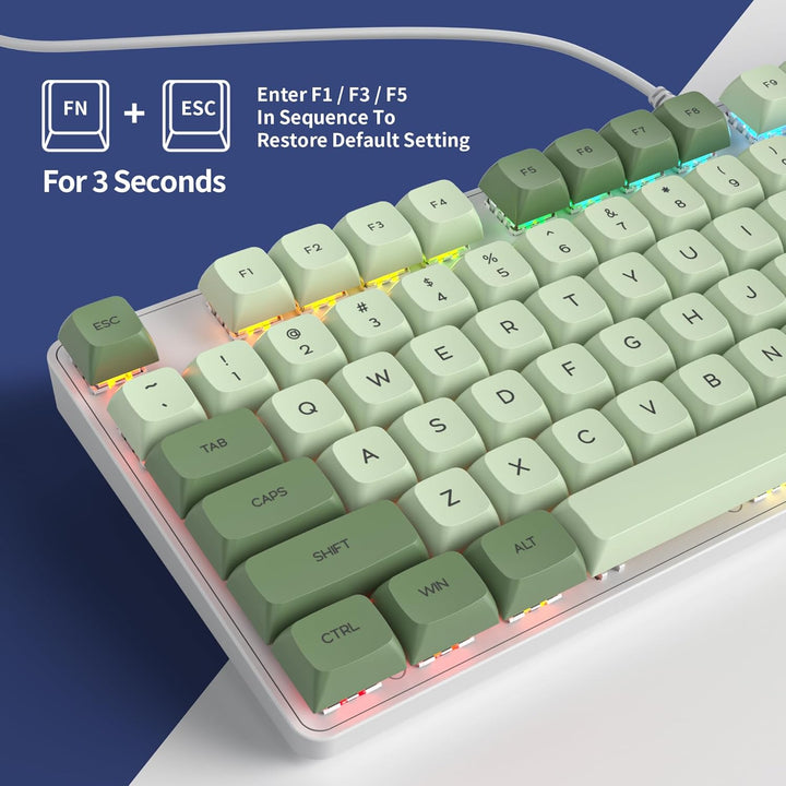 Owpkeenthy Teclado mecánico verde para juegos de tamaño completo co...