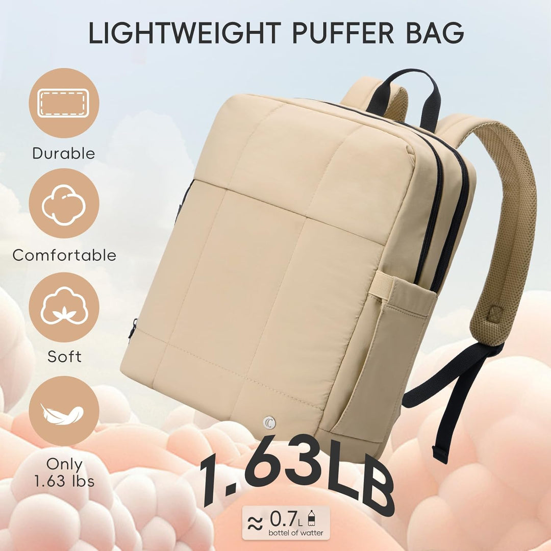 CLUCI Mochila esponjosa acolchada para laptop para mujeres, Caqui s...