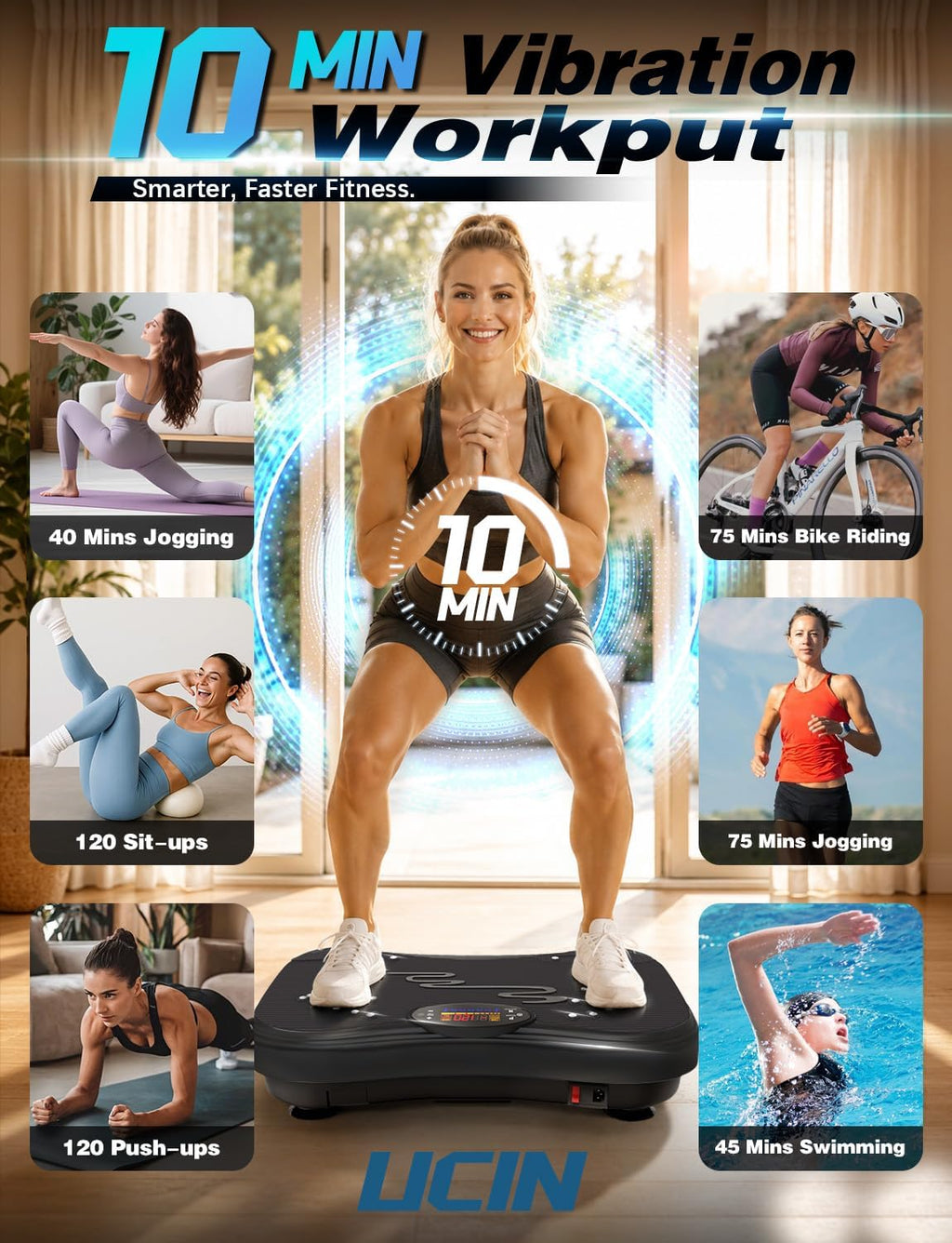 Máquina de placa vibratoria para ejercicio 480 lbs, pantalla a color, Bluetooth, 99 velocidades