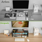 TEAMIX Base elevadora para monitor de 20 pulgadas - 2 niveles, estantería de madera moderna para escritorio