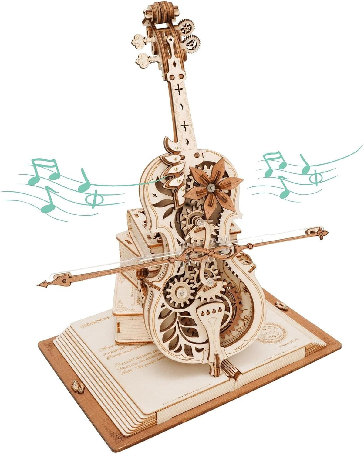 ROKR Rompecabezas 3D para adultos, a escala 1:5, kit de modelo de violonchelo con base, 199 piezas, caja de música de madera, kit de construcción, regalo de escritorio para hombres, mujeres