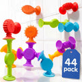 BUNMO Juguetes de baño de succión - Conecta, construye, crea – Juguetes de baño – Horas de diversión y creatividad – Habilidades motoras finas – Juguetes sensoriales estimulantes – Juguete que no se puede bocar 3+ – Paquete de 44 texturizados