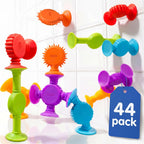 BUNMO Juguetes de baño de succión - Conecta, construye, crea – Juguetes de baño – Horas de diversión y creatividad – Habilidades motoras finas – Juguetes sensoriales estimulantes – Juguete que no se puede bocar 3+ – Paquete de 44 texturizados