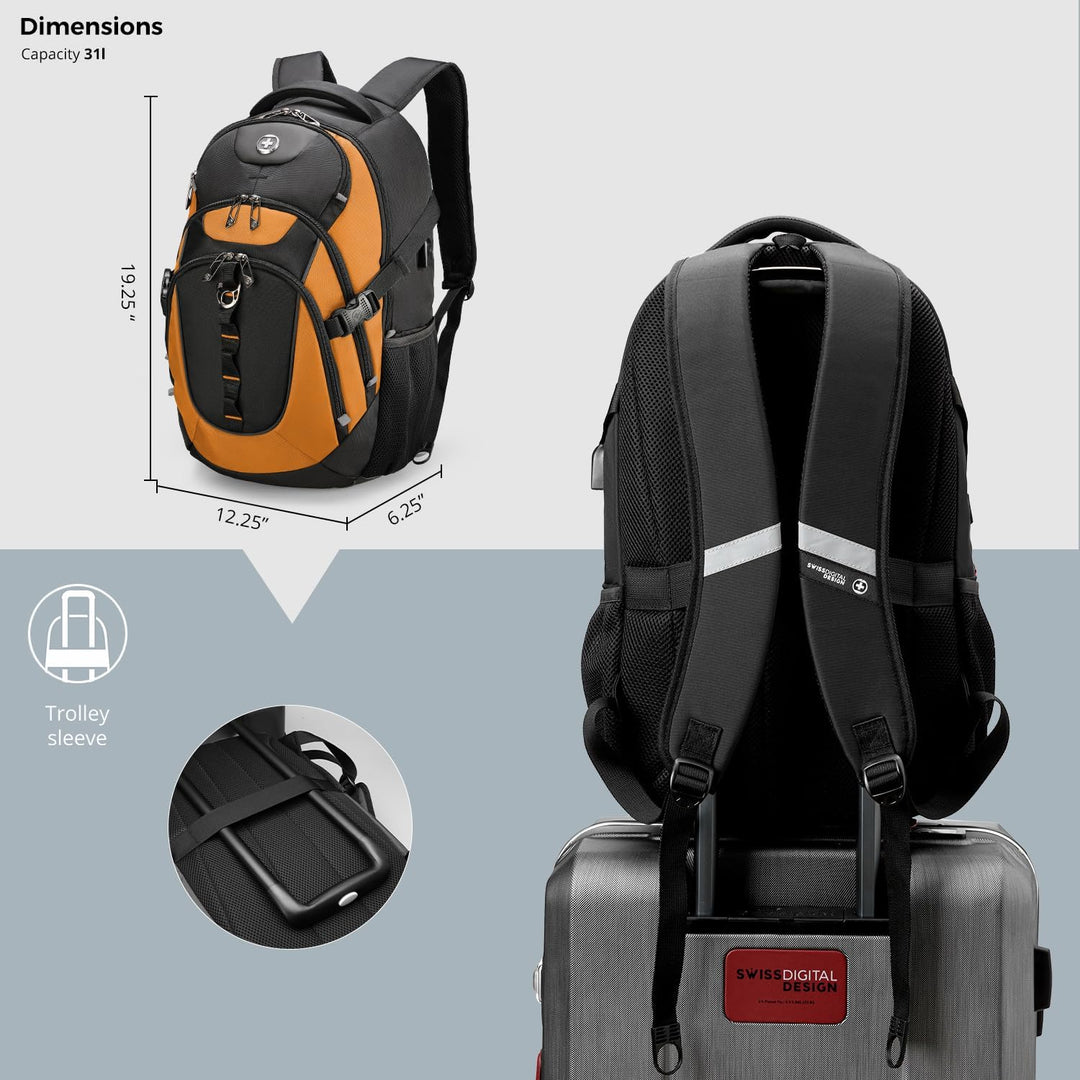 swissdigital Mochila para portátil de viaje de negocios, para hombr...