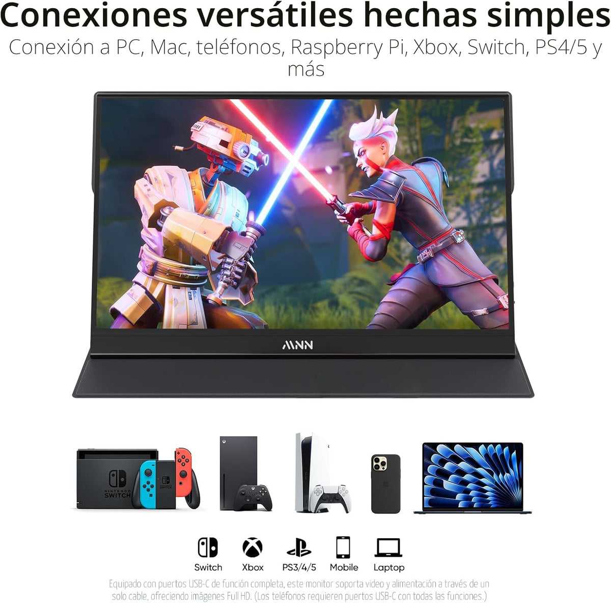 MNN Monitor portátil de 15.6 pulgadas FHD 1080P USB C HDMI Gaming,...