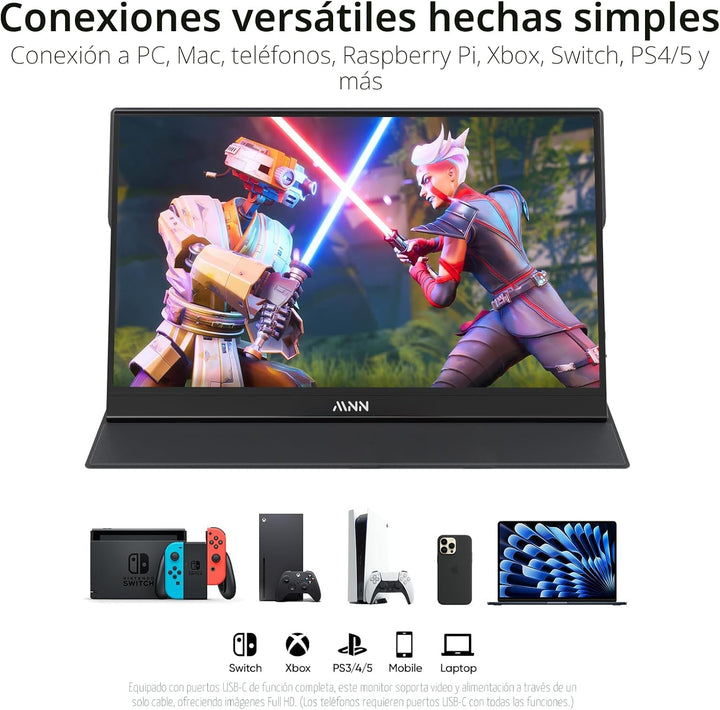 MNN Monitor portátil de 15.6 pulgadas FHD 1080P USB C HDMI Gaming,...
