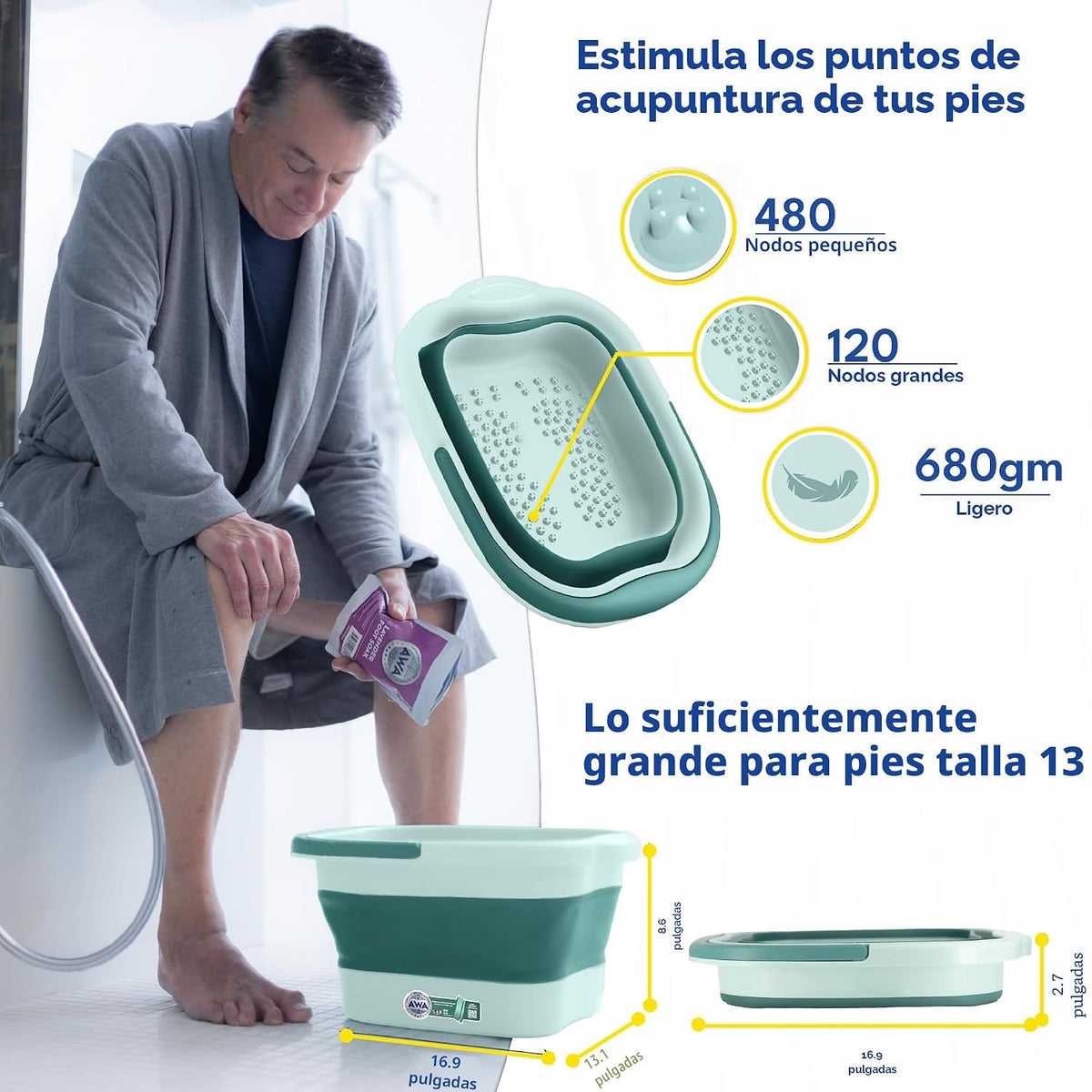 Bañera de remojo de pies para remojar los pies, bañera plegable par...