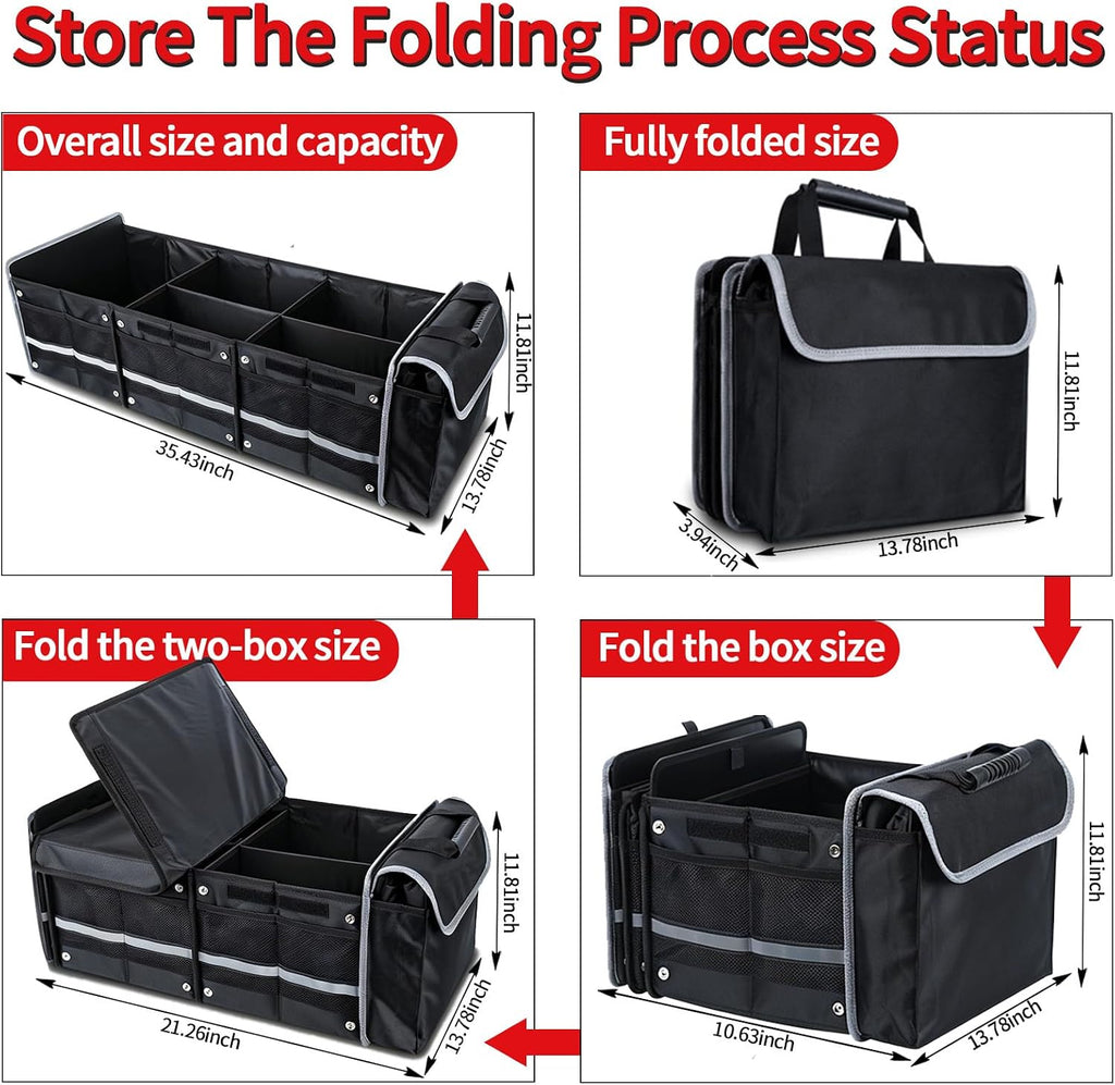 Organizador de maletero de automóvil con bolsa enfriadora extraíble, almacenamiento plegable con múltiples compartimentos para SUV, camión, comestibles, campamento, organizador de carga de