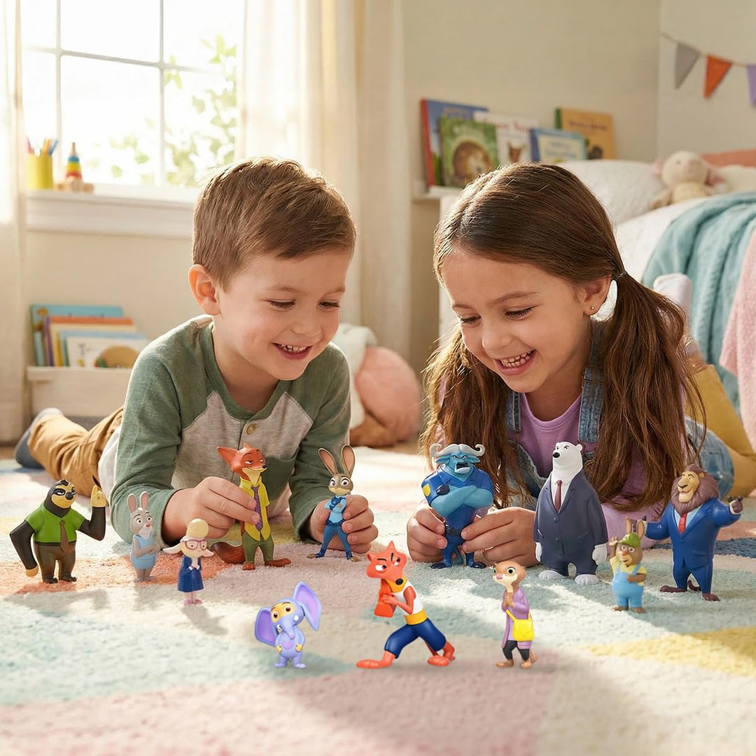 Juego de 12 figuras de animales de dibujos animados