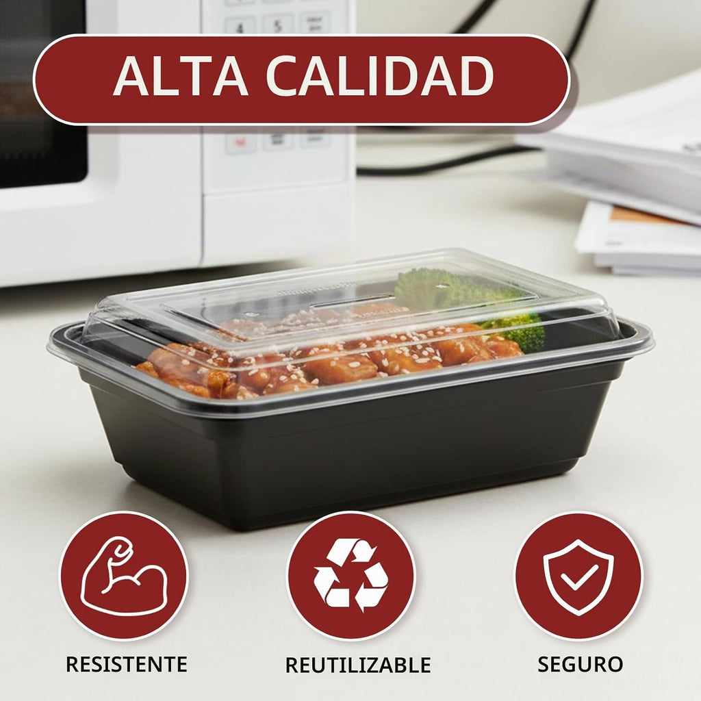 Paquete de 100 (200 piezas) recipientes de preparación de comidas de 38 onzas reutilizables con tapas, resistentes a prueba de fugas, recipientes de plástico para llevar para microondas