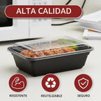 Paquete de 100 (200 piezas) recipientes de preparación de comidas de 38 onzas reutilizables con tapas, resistentes a prueba de fugas, recipientes de plástico para llevar para microondas