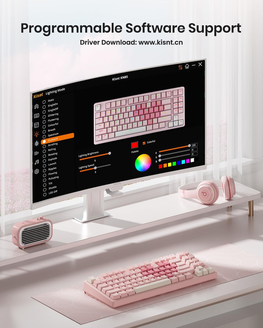 Kisnt Teclado mecánico inalámbrico KN85 para juegos, diseño del 75%...