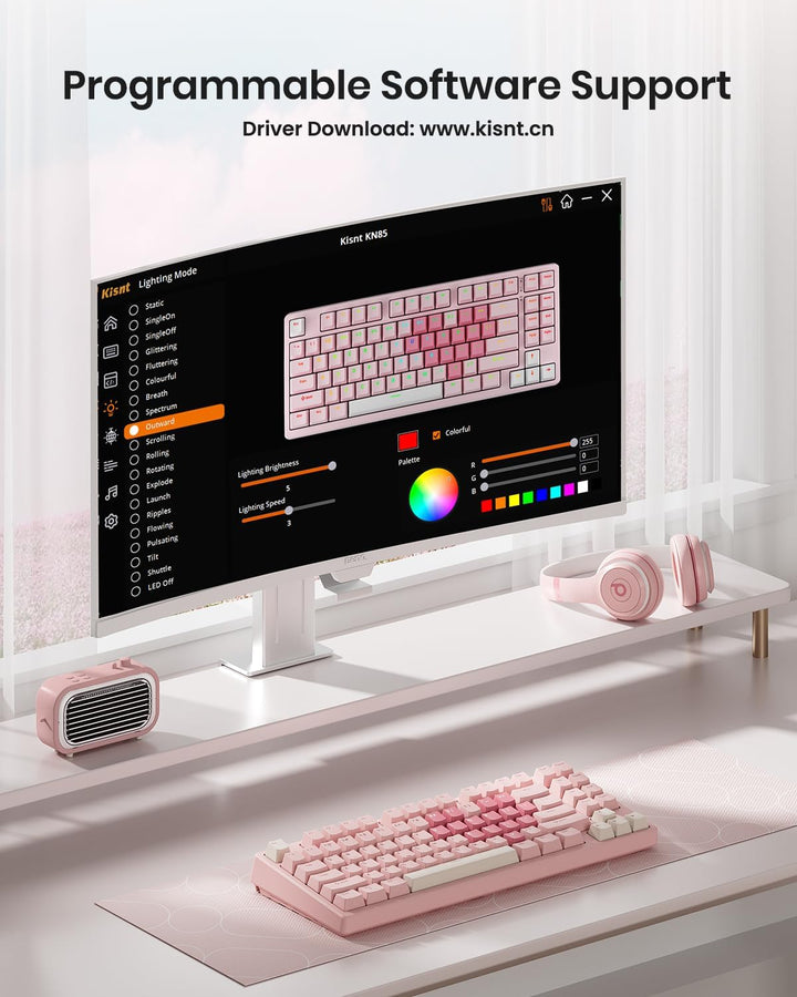 Kisnt Teclado mecánico inalámbrico KN85 para juegos, diseño del 75%...
