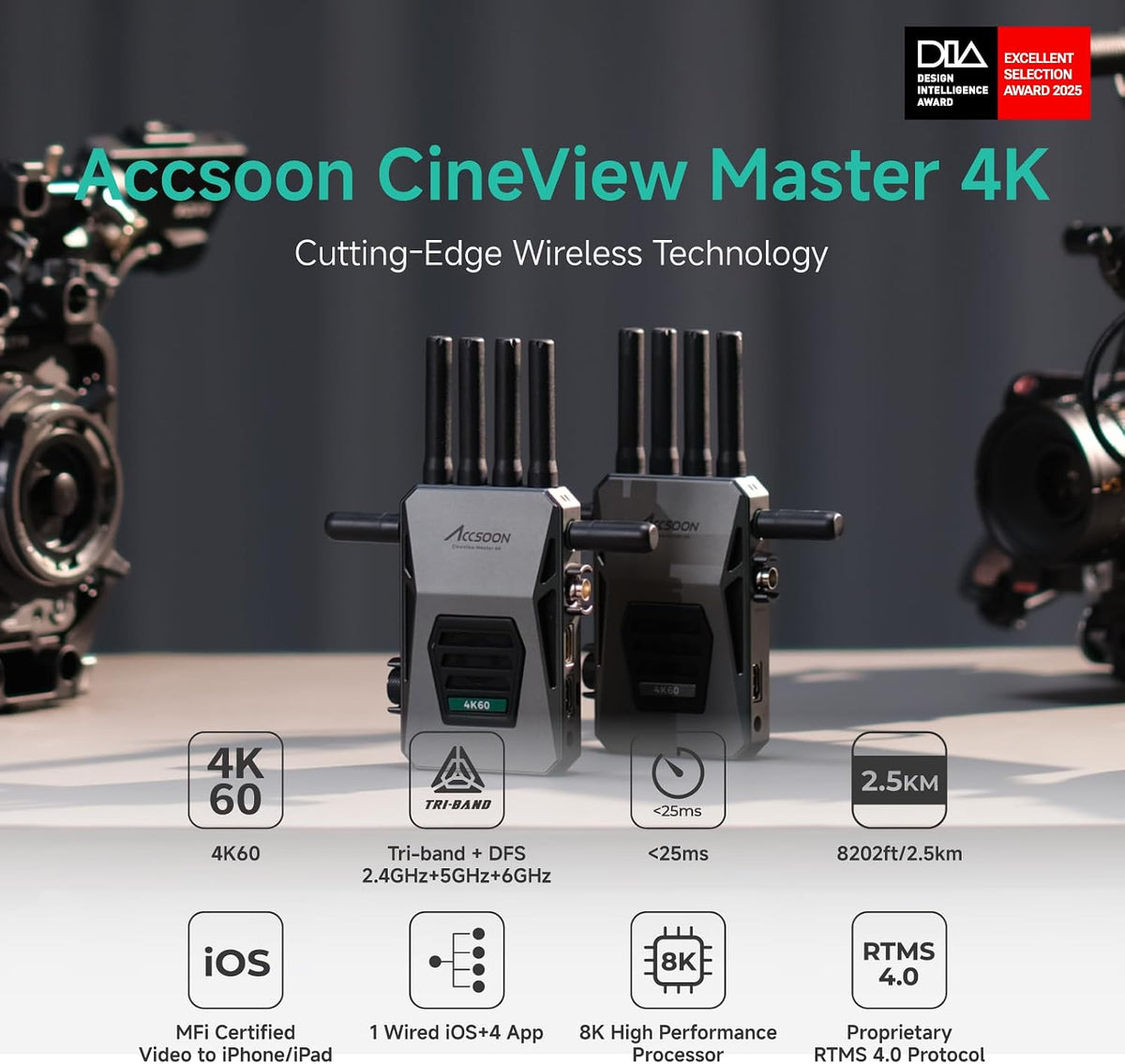Accsoon Transmisor y receptor de video inalámbrico CineView Master 4K con SDI HDMI, Tri-Band 8202ft 25ms LAT, 4K60/1080p60 1 con cable iOS+4 Monitoreo de aplicaciones, par de transmisión en vivo CineView 4K Lite/SE 4K/M7(H) Pro