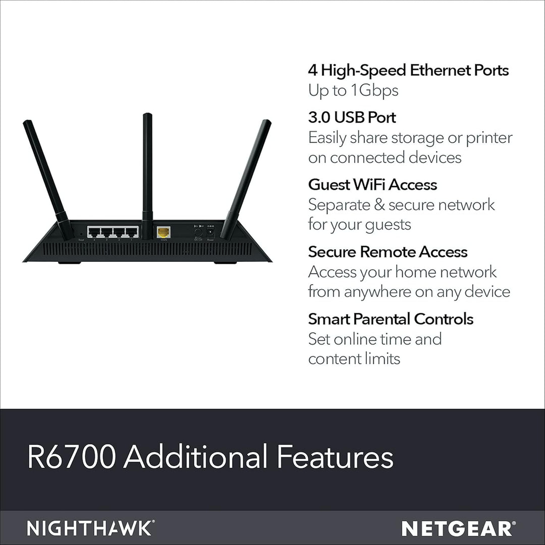 NETGEAR Router Wi-Fi Inteligente Nighthawk, R6700 - AC1750 Velocida...