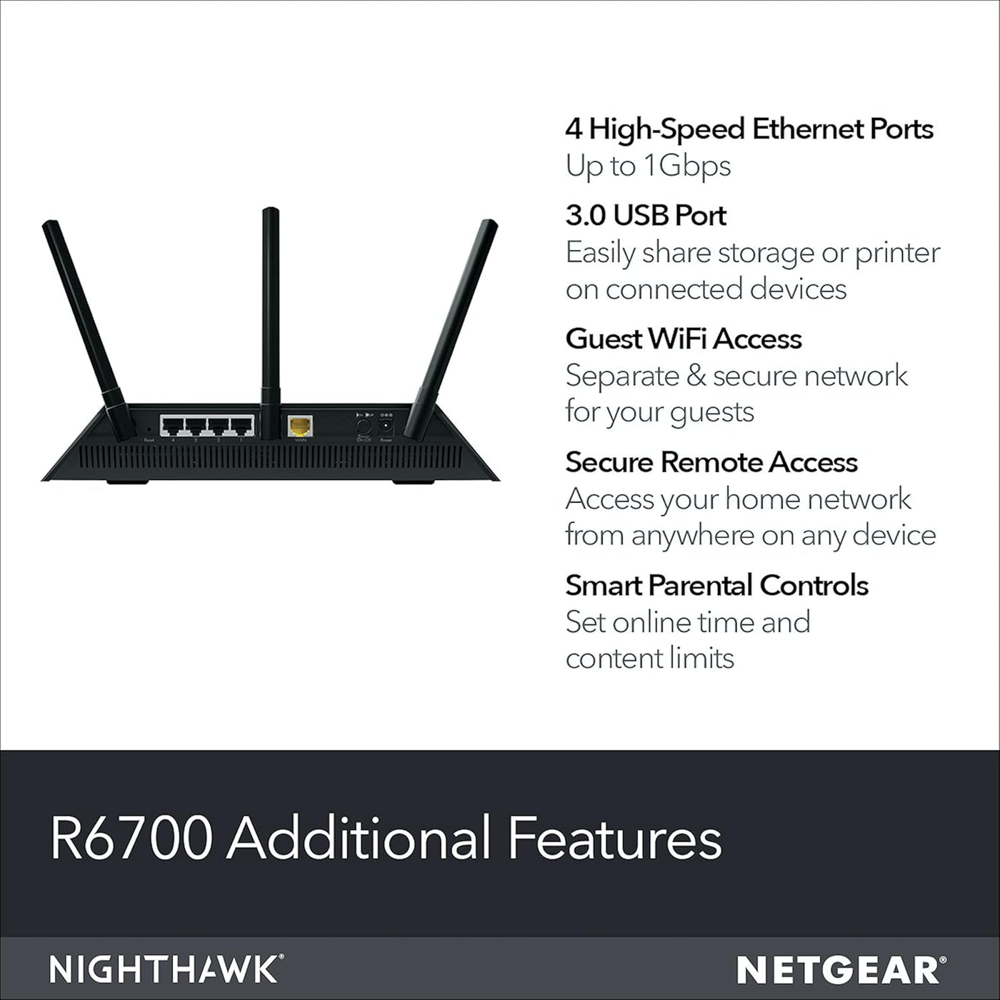 NETGEAR Router Wi-Fi Inteligente Nighthawk, R6700 - AC1750 Velocida...