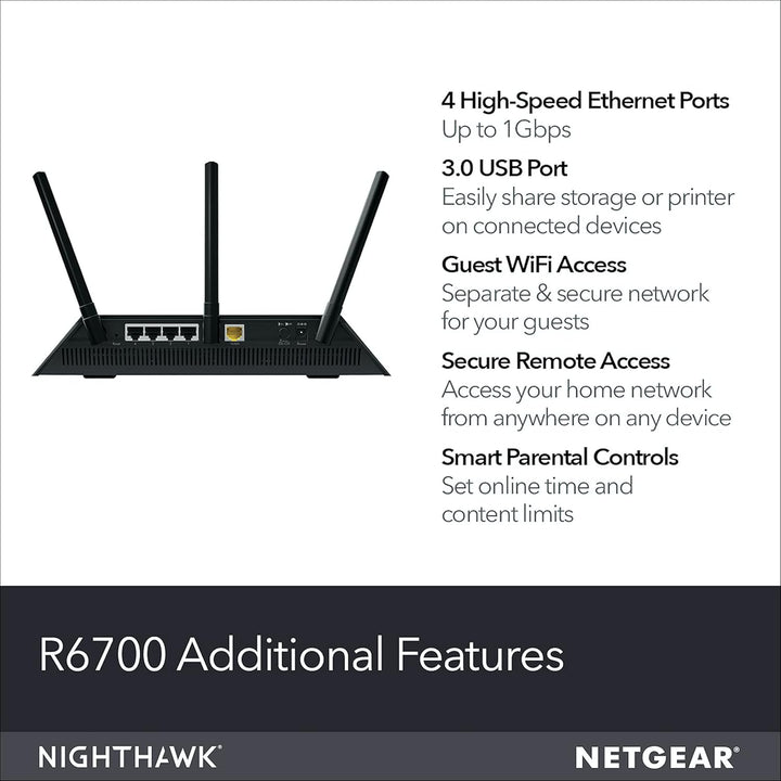 NETGEAR Router Wi-Fi Inteligente Nighthawk, R6700 - AC1750 Velocida...