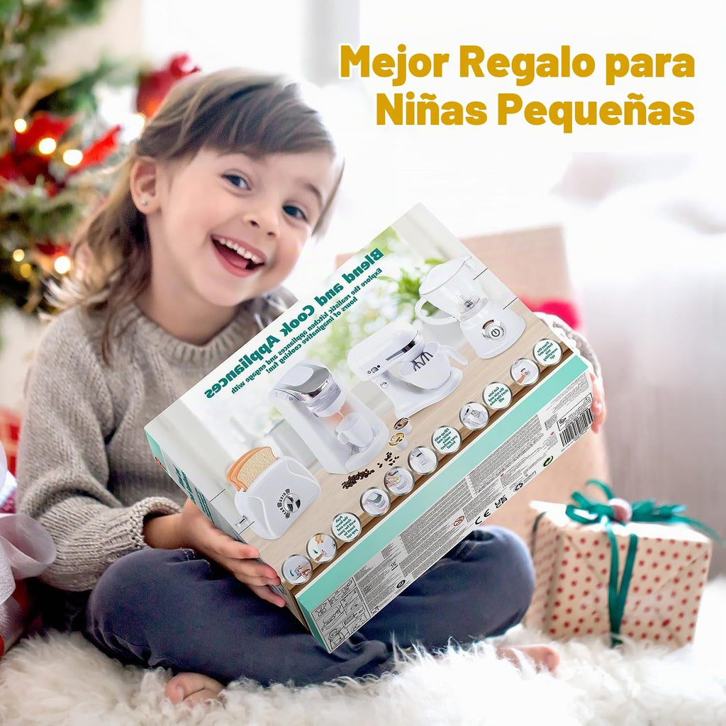 Juegos de Cocina de Juguete para Niños, Accesorios de Cocina de Juguete para Niños de 4-8 y 3-5 Años, Juguetes de Electrodomésticos de Cocina, Licuadora, Cafetera, Batidora, Tostadora, Juguetes de