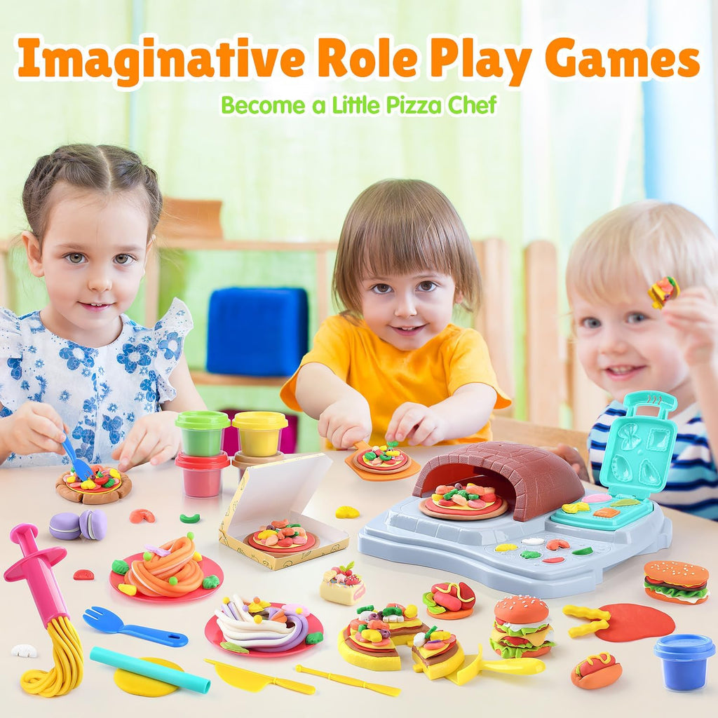 Juegos de masa de color 2 en 1 para niños de 2 a 4-8 años, máquina de helado y pizza de Kitchen Creations, juguetes de comida de arte y manualidades para niños de 3 años en adelante, niñas y niños, 8